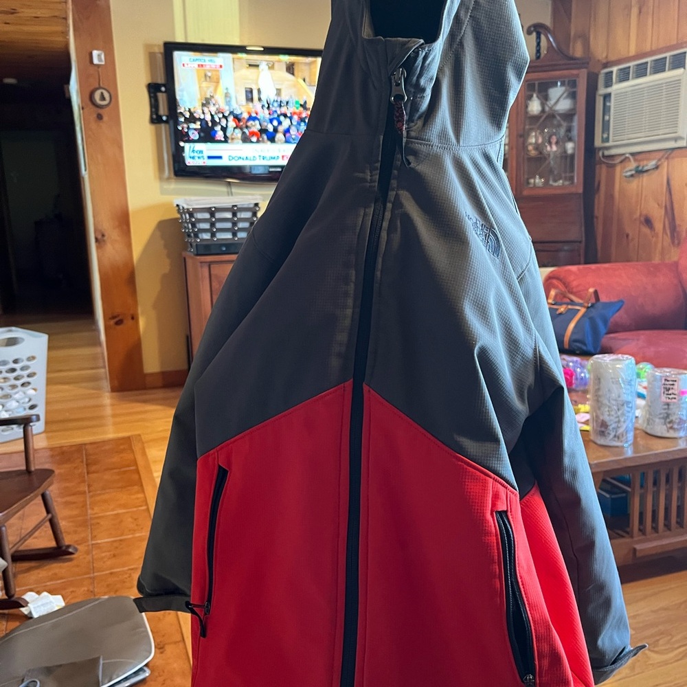 The North Face Red and Gray Raincoat